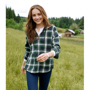 ll bean women's scotch plaid shirt zip hoodie