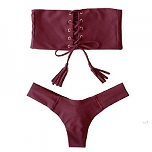 Mafulus Womens Two Piece Swimsuits Halter Push up Thong Cheeky Solid Triangle Bikini Sets now 60.0% 