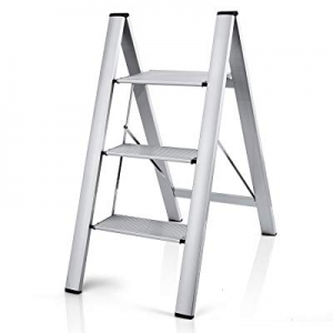 One Day Only！Delxo 2 in 1 Lightweight Aluminum 3 Step Ladder Stylish Invisible Connection Design Ste