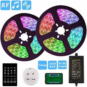 LED Strip Lights sync to Music with Dual RF Remote,12V 32.8ft 300leds RGB Multi-Color Changing now 4