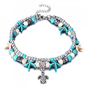 One Day Only！55.0% off Fesciory Women Starfish Turtle Anklet Multilayer Adjustable Beach Alloy Ankle