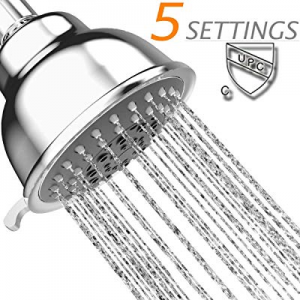 One Day Only！Fixed Showerheads High Pressure -4 inch Anti-leak Anti-clog 5 Spray Settings Chrome Sho