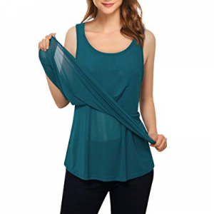 Vivilli Womens Sleeveless Scoop Neck Double Layered Loose Fit Mesh Tank Top now 65.0% off 