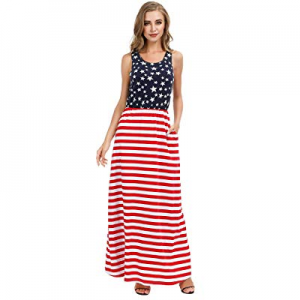 AUDATE Women's 4th of July American Flag Dress Sleeveless Tank Maxi Dress with Pockets now 15.0% off