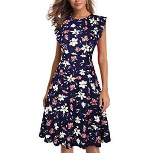 IHOT Women's Vintage Ruffle Floral Flared A Line Swing Casual Cocktail Party Dresses now 70.0% off 