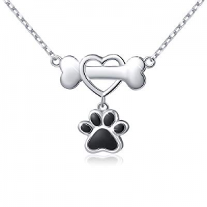925 Sterling Silver Forever Love Heart Dog Bone with Puppy Paw Pendant Necklace for Women, 18" now 5