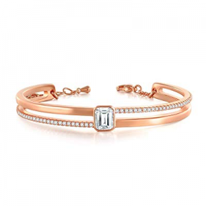 THEHORAE Rose Gold Bangle Bracelet for Women Girls Adjustable Cuff Bracelet Crystal from Swarovski n