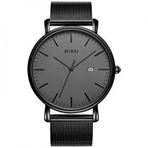50.0% off BUREI Men's Watch Ultra Thin Quartz Analog Wristwatch Date Calendar Dial Black Stainless S