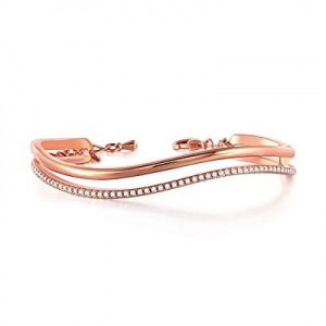 THEHORAE Rose Gold Bangle Bracelet for Women Girls Adjustable Cuff Bracelet Crystal from Swarovski..