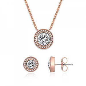 SNZM Jewelry Set for Women Rose Gold Pendant Necklace and Stud Earrings Set Jewelry Gifts for Moth..