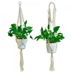 One Day Only！BOMPOW Macrame Plant Hanger Flower Hanging Basket Handmade Cotton Rope Plant Holder f..