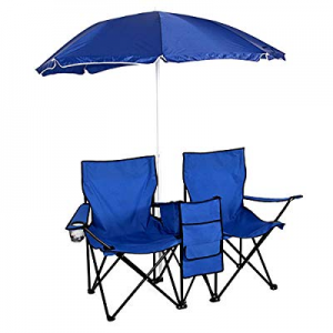 One Day Only！Tenozek Portable Outdoor 2-Seat Folding Chair with Removable Sun Umbrella Blue now 80..