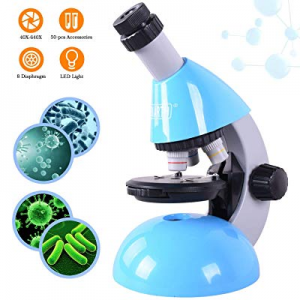 Elecfly Microscope now 15.0% off , Kids Microscope 40X- 640X Magnification with 50 pcs Science Kit..