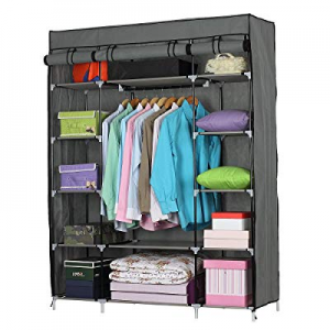Portable Closet Wardrobe 5 Layer Clothes Organizer Metal Shelf Cabinet with Non-Woven Cover Gray n..