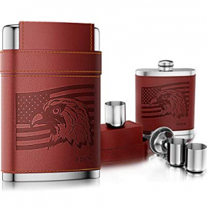 BOKIN Pocket Hip Flask 304 Stainless Steel with Funnel and 3 Cups now 50.0% off ,American Flag Eag..
