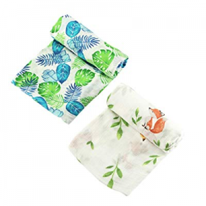 40.0% off Bamboo Muslin Swaddle Blanket Baby Receiving Blanket Tropical Leaves & Fox Baby Shower G..