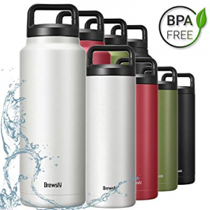 Brewsly Stainless Steel Vacuum Insulated Wide Mouth Water Bottle now 50.0% off , 18oz, 36oz, Keeps..