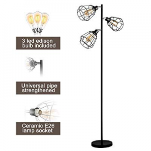 Oneach Tolbert Industrial Floor Lamp Metal Standing 3-Light Tree Floor lamp Black Lamp with Adjust..