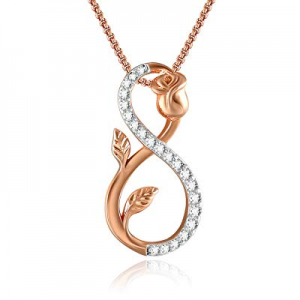 One Day Only！SNZM Love Infinity Necklace Rose Gold Cubic Zirconia Rose Flower Pendant Necklace for..