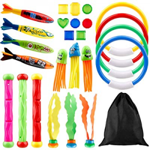 D-FantiX Diving Toys 25Pcs Swimming Pool Dive Toys Set Underwater Sinking Toys-4 Diving Ring now 3..
