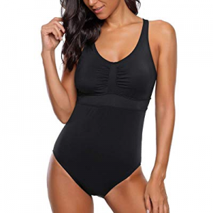 Vetinee Womens Ruched One Piece Swimsuit Cross Back Swimwear Solid Bathing Suit now 70.0% off 