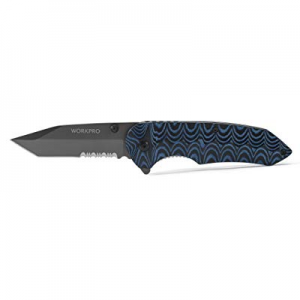 WORKPRO Tactical Folding Knife, Serrated Edge 4-Inch Closed Micarta Handle now 50.0% off 