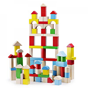 SainSmart Jr. 100Piece Wooden Building Blocks Construction Toys with Bright Color & Various Shapes..