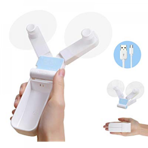 One Day Only！Personal Mini Handheld Fan Dual Head now 49.0% off ,Portable Small Desk Fan,Folding P..