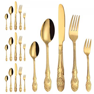 20-Piece Gold Flatware Silverware Cutlery Set-Stainless Steel Utensils Service for 4 now 40.0% off..