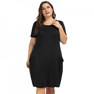 Hanna Nikole Women Plus Size Short Sleeve Bubble Hem Pockets T-Shirt Dress now 60.0% off 