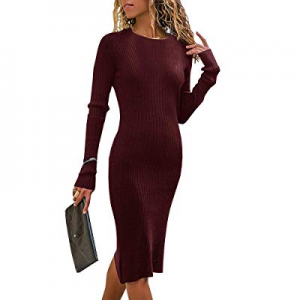 Nulibenna Womens Bodycon Sweater Dress Long Sleeve Crew Neck Ribbed Knit Mini Dress now 50.0% off 