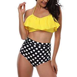 Sherrylily Womens High Waist Flounced Bikini Sets Two Pieces Halter Swimsuits now 50.0% off 
