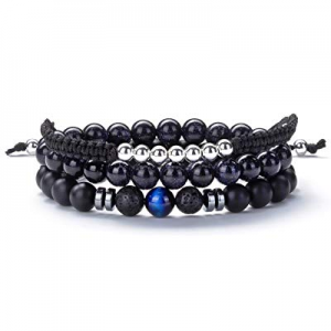 One Day Only！60.0% off Hamoery Men Women 8mm Lava Rock Wrap Bead Bracelet Braided Rope Natural Sto..