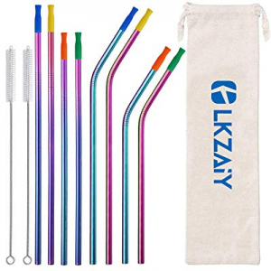 30.0% off LKZAIY Reusable Metal Straws Stainless Steel Straws Colorful Rainbow 8 Set(8.5 in + 10.5..