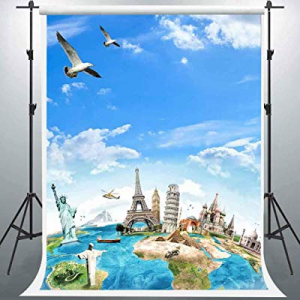 51.0% off EARVO 5x7ft World Travel Backdrop Blue Sky Map Photography Background Travel Themed Part..