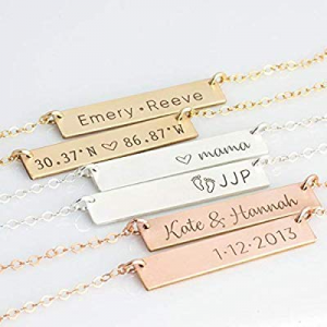 ButUnique Personalized Bar Necklace Custom Engraved Horizontal Nameplate Customized Bridesmaid Gif..