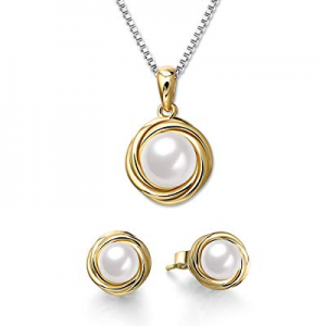 71.0% off SNZM 14K Gold Plated Pearl Jewelry Set for Women Pendant Necklace and Earrings Set 925 S..
