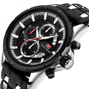 Men Business Watch now 50.0% off , MINI FOCUS Chronograph Watch (Black,Blue, Alloy, 30M) Silicon B..