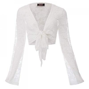 Women Steampunk Long Sleeve Hooded Floral Lace Shrug Tie Front Bolero Cardigan now 70.0% off 