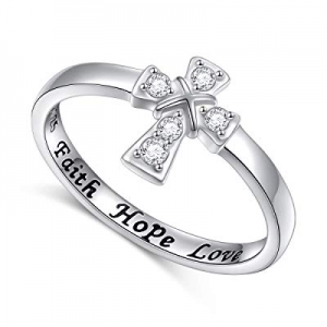 Inspirational Jewelry Sterling Silver Faith Hope Love Sideways Cross Ring Easter Gift now 50.0% off 