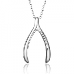 One Day Only！925 Sterling Silver Good Luck Charm Wishbone Pendant Necklace, Rolo Chain 18" now 50...