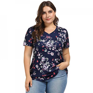 Hanna Nikole Women Plus Size Short Sleeve Casual V-Neck Floral T-Shirt Tee Tops now 62.0% off 