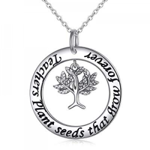 One Day Only！S925 Sterling Silver Teacher Appreciation Gifts Necklace Engraved Teacher Plants Seed..