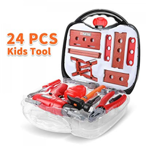 Kids Tool Set now 20.0% off , 24pcs Durable Tool Toys with Electronic Cordless Drill, Other Preten..