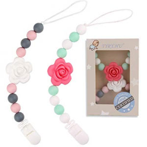 One Day Only！TYRY.HU Pacifier Clips Silicone Teething Beads BPA Free Binky Holder for Girls now 45..