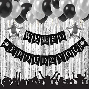 50.0% off 2019 Graduation Party Supplies Decorations We are So Proud of You Banner Black and Silve..