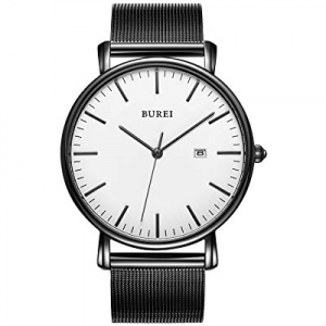 BUREI Men's Watch Ultra Thin Quartz Analog Wristwatch Date Calendar Dial Stainless Steel Band now ..