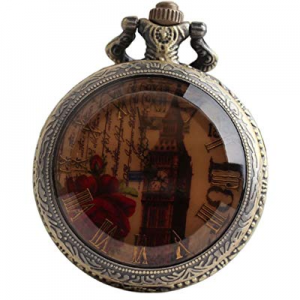 VIGOROSO Bell Tower Steampunk Bronze Pocket Watch Vintage Retro Men Lady Gift Necklace Pandant now..