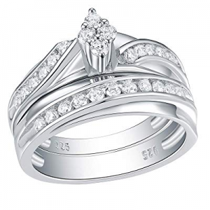 Wuziwen Engagement Ring Wedding Band Set for Women Sterling Silver Cubic Zirconia Marquise now 15...