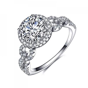 UMODE 925 Silver Halo Solitaire Cubic Zirconia Cz Engagement Wedding Ring for Women now 50.0% off 